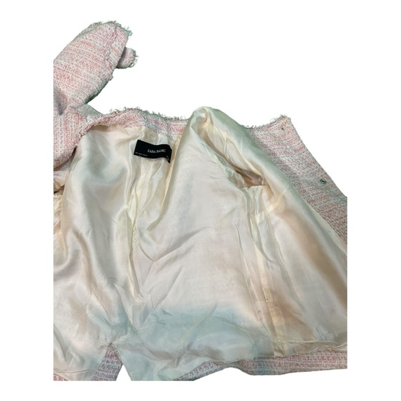 Zara Basic Women’s Size Small Long Sleeve Pink and White Tweed Short Jacket - Picture 9 of 15